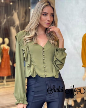 BLUSA CROPPED SEDA MANGA LONGA BABADOS BLUSA CROPPED SEDA MANGA LONGA BABADOS