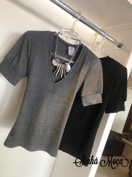 BLUSA MANGA PUNHO MALHA CANELADA BLUSA MANGA PUNHO MALHA CANELADA