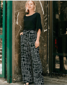 CALÇA PANTALONA ESTAMPA GEOMÉTRICA CALÇA PANTALONA ESTAMPA GEOMÉTRICA