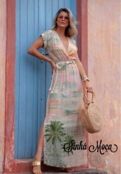 VESTIDO LONGO ESTAMPA COQUEIRO VESTIDO LONGO ESTAMPA COQUEIRO