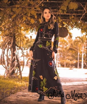 VESTIDO LONGO MANGA LONGA ESTAMPA ARIZONA VESTIDO LONGO MANGA LONGA ESTAMPA ARIZONA