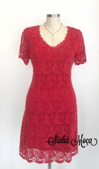 VESTIDO LONGUETE RENDA GUIPIR MANGA CURTA VESTIDO LONGUETE RENDA GUIPIR MANGA CURTA