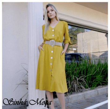 VESTIDO MIDI MANGA LONGA BOTÕES MADREPÉROLA VESTIDO MIDI MANGA LONGA BOTÕES MADREPÉROLA