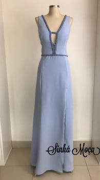VESTIDO LONGO CREPE BORDADO DECOTE E COZ VESTIDO LONGO CREPE BORDADO DECOTE E COZ