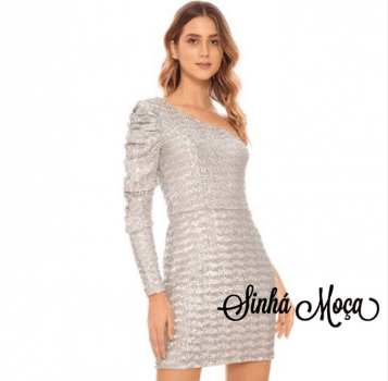 VESTIDO CURTO PAETÊ UMA MANGA BUFANTE VESTIDO CURTO PAETÊ UMA MANGA BUFANTE