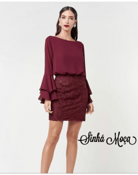 VESTIDO CURTO SAIA GUIPIR PEPLUN NA MANGA VESTIDO CURTO SAIA GUIPIR PEPLUN NA MANGA