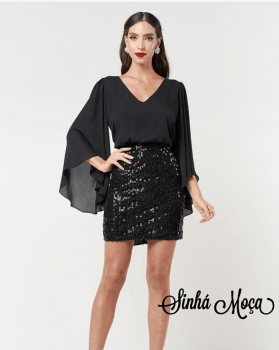 VESTIDO CURTO SAIA TELA BORDADA MANGA LENÇO VESTIDO CURTO SAIA TELA BORDADA MANGA LENÇO