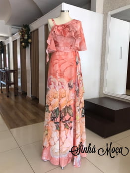 VESTIDO LONDO SEDA ESTAMPADO BABADO VESTIDO LONDO SEDA ESTAMPADO BABADO