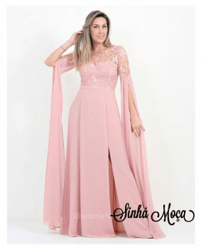 VESTIDO LONGO CORPO TELA BORDADA MAX MANGA SEDA VESTIDO LONGO CORPO TELA BORDADA MAX MANGA SEDA