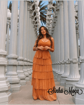VESTIDO LONGO TULE LUREX BABADOS VESTIDO LONGO TULE LUREX BABADOS