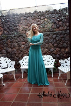 VESTIDO LONGO MANGA 3/4 BORDADO PEDRARIAS VESTIDO LONGO MANGA 3/4 BORDADO PEDRARIAS