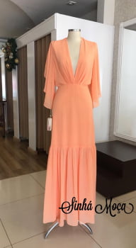 VESTIDO LONGO SEDA DECOTE V SAIA BABADO VESTIDO LONGO SEDA DECOTE V SAIA BABADO