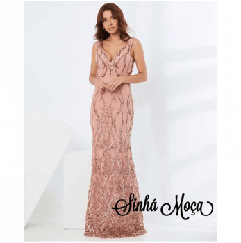 VESTIDO LONGO TELA BORDADA DECOTE V VESTIDO LONGO TELA BORDADA DECOTE V