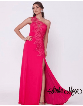 VESTIDO LONGO UM OMBRO SÓ APLIQUE RENDA VESTIDO LONGO UM OMBRO SÓ APLIQUE RENDA