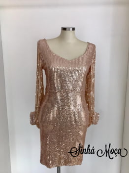 VESTIDO LONGUETE MANGA LONGA FIOS PAETÊS VESTIDO LONGUETE MANGA LONGA FIOS PAETÊS